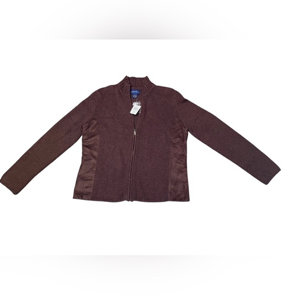 Charter Club Jackets & Blazers - Charter Club Full Zip Cotton Lambswool Knit Sweater Jacket - Java Size L